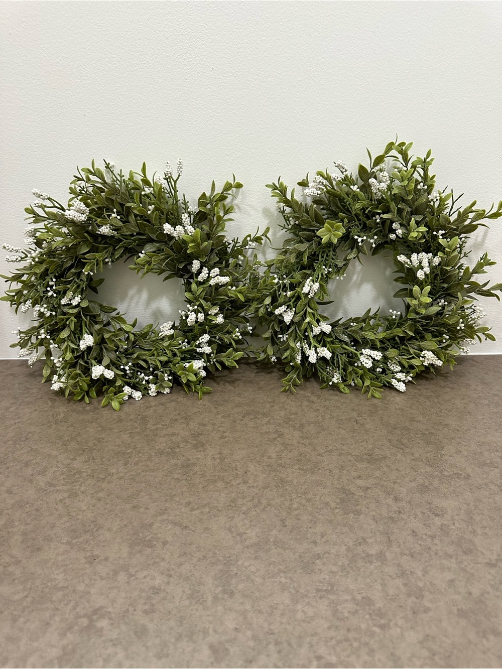 Lush Green Boxwood Wreath with White Berry Accents Faux 12-13” Set of 2 Match - Picture 6 of 15